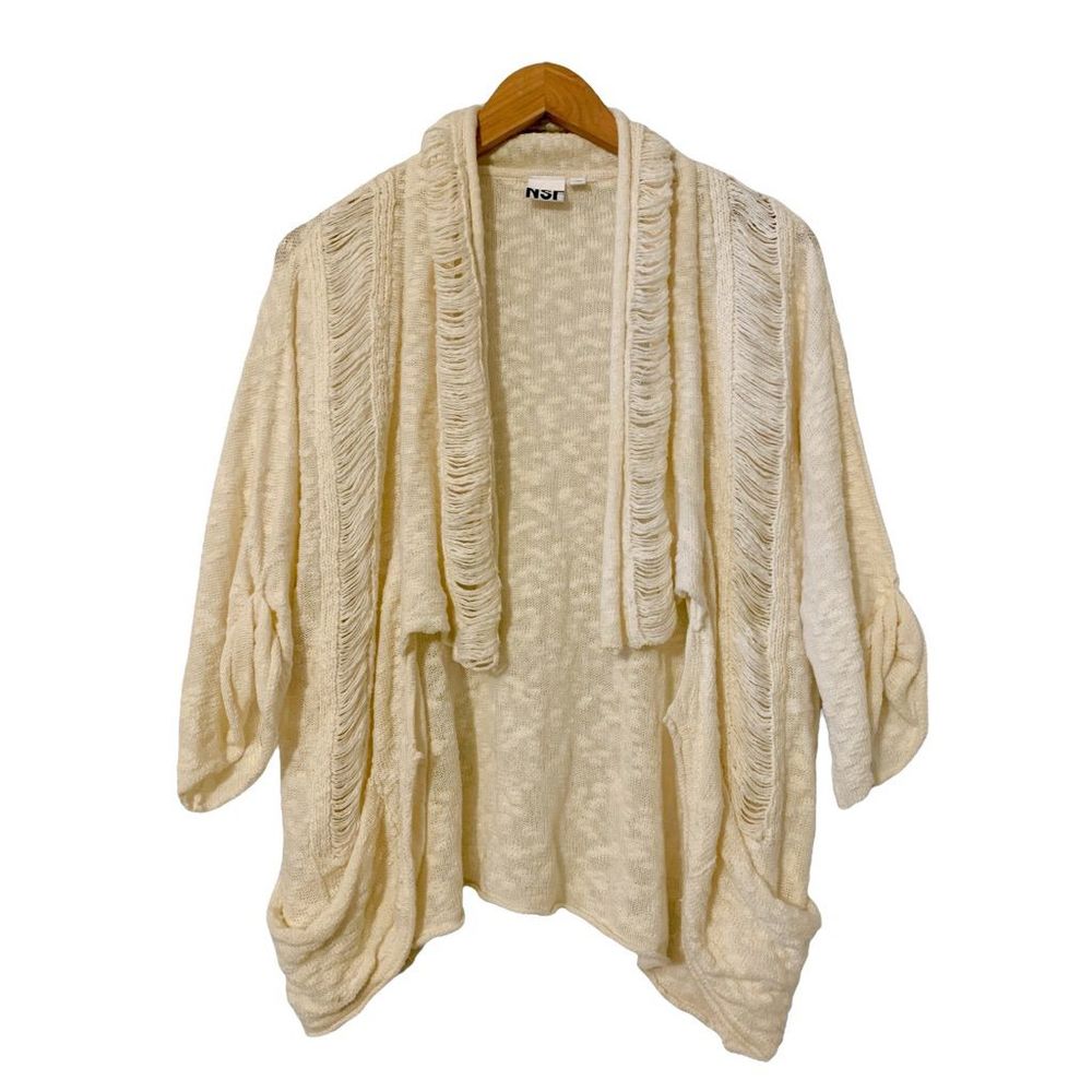 NSF linen blend open drape knit sweater cardigan Sz P XS
